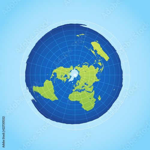 Azimuthal projection flat land on light background