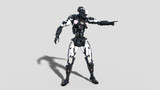 Police robot, law enforcement cyborg pointing, android cop isolated on white background, 3D rendering