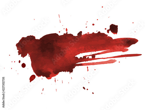 Blood splatter painted art on white for halloween design. Red dripping blood drop watercolor. Vector illustration photo