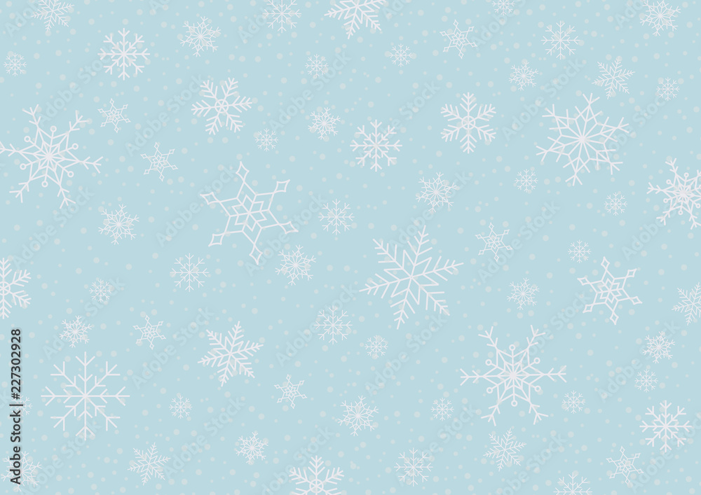 Winter blue sky with falling snow. Snowflake background for Merry Christmas and Happy New Year. Vector illustration