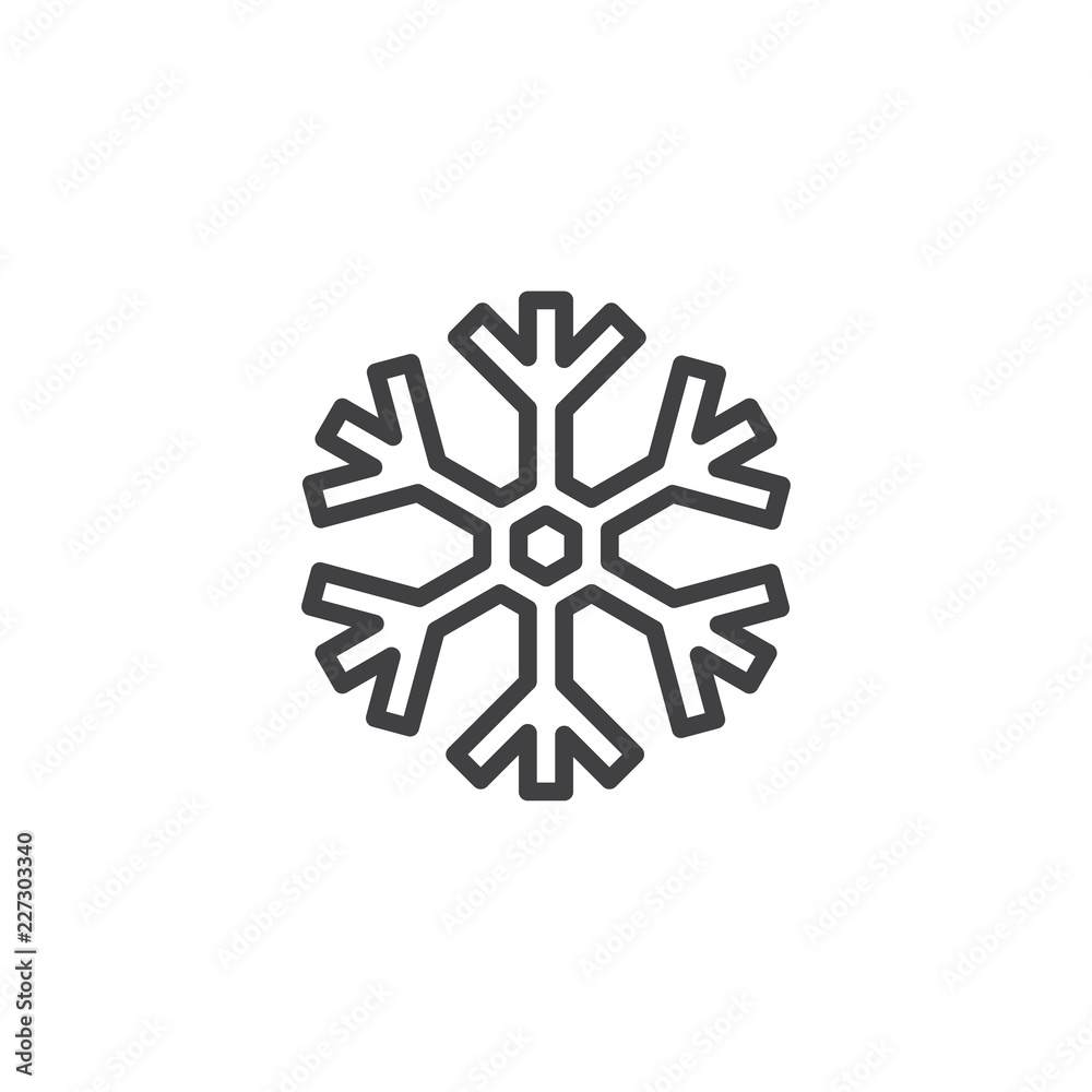 Snowflake outline icon. linear style sign for mobile concept and web design. Freeze line vector icon. Snow symbol, logo illustration. Vector graphics