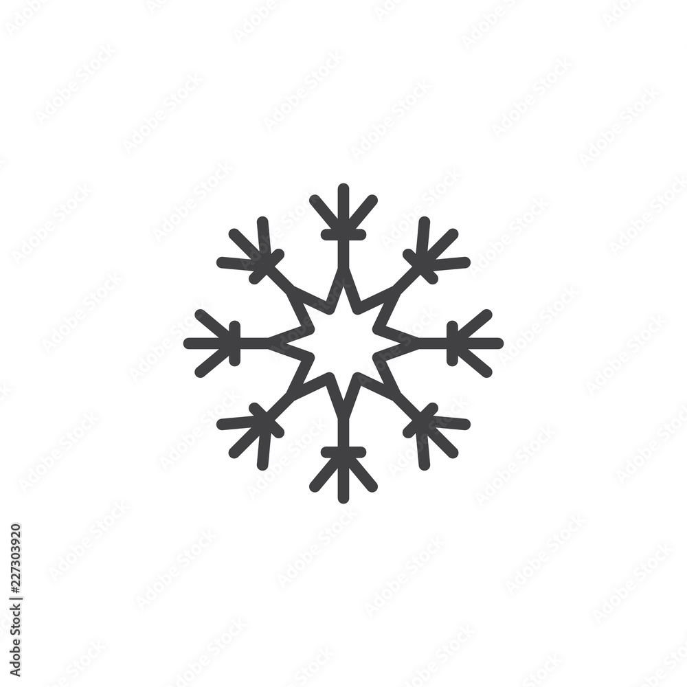 Snowflake outline icon. linear style sign for mobile concept and web design. Snow winter holiday simple line vector icon. Symbol, logo illustration. Vector graphics