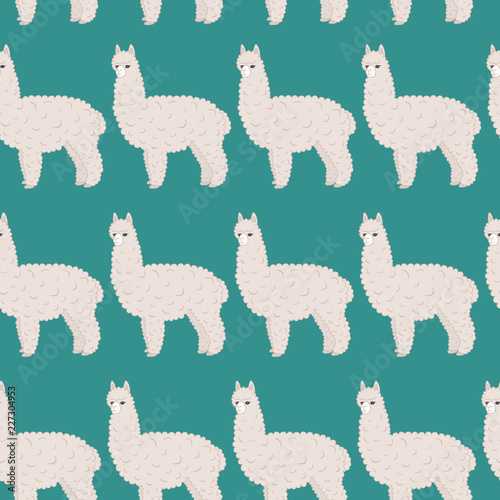 Cute furry alpaca. Vector seamless pattern  eps10.