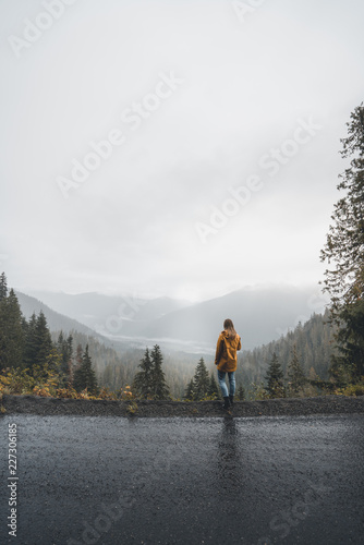 Girl overlooking a rainy va...