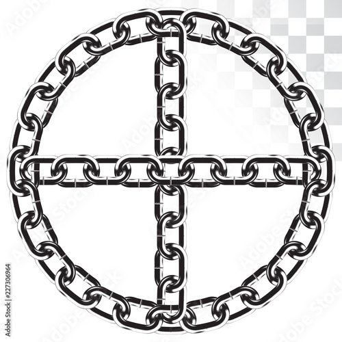 Celtic cross made of metal chains. isolated on transparent background