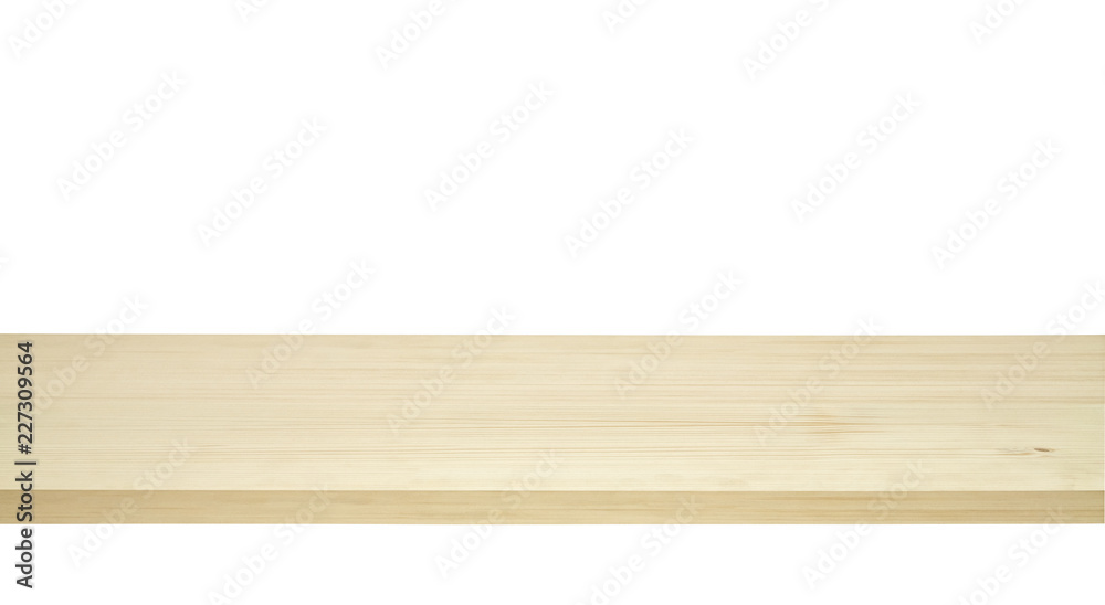 Empty maple table edge on white background including clipping path 