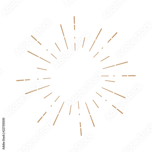 Vintage sunburst design element gold color on white background.