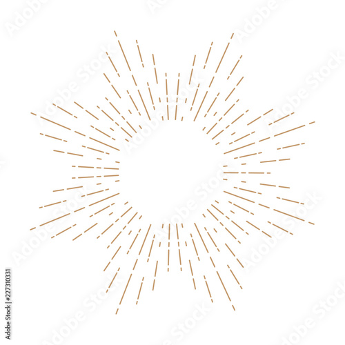 Vintage sunburst design element gold color on white background.