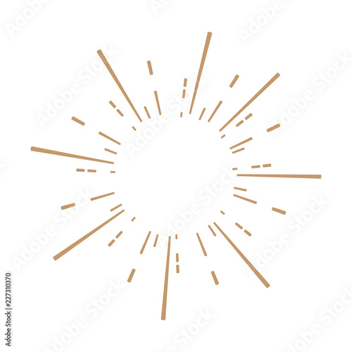 Vintage sunburst design element gold color on white background.