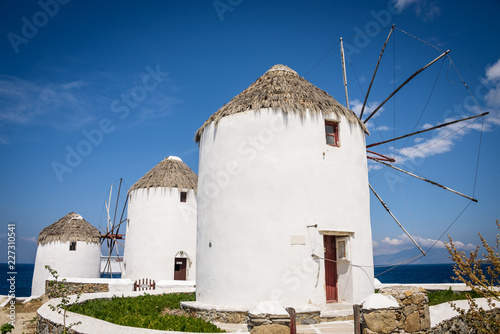 Iconic windmills on Mykonos Island Greece