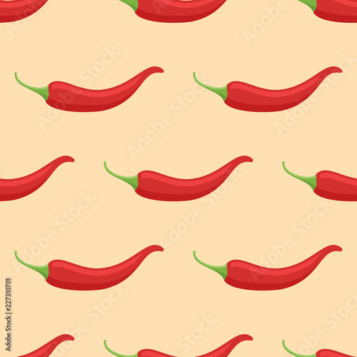 Seamless pattern with red chilli pepper on orange background. Vector texture.