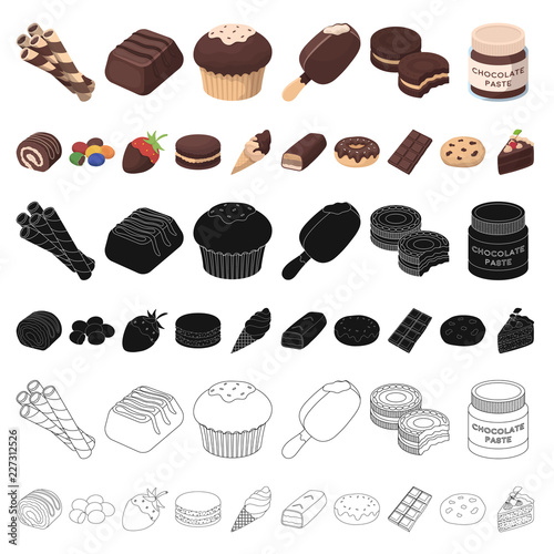 Chocolate Dessert cartoon icons in set collection for design. Chocolate and Sweets vector symbol stock web illustration.
