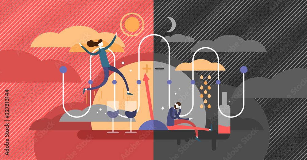 Bipolar disorder psychological state diagnosis concept, flat vector illustration Bipolar disorder psychological state diagnosis concept, flat vector illustration