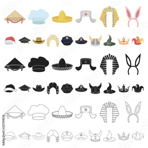 Different kinds of hats cartoon icons in set collection for design.Headdress vector symbol stock web illustration.