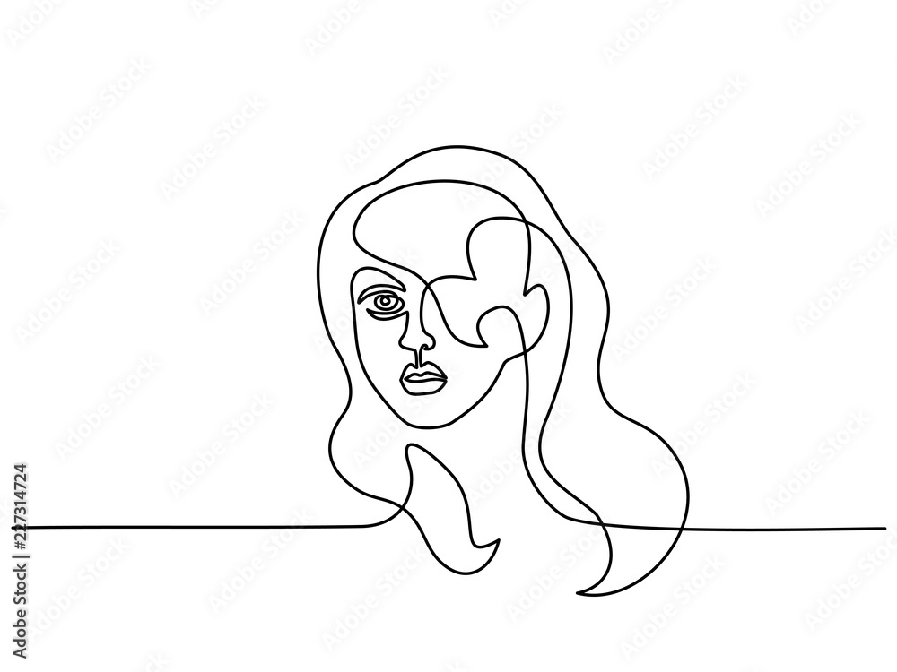 Continuous one line drawing. Abstract portrait of young woman. Vector illustration Continuous one line drawing. Abstract portrait of young woman. Vector illustration