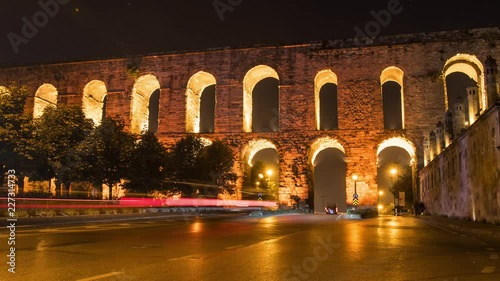 4K Night Timelapse: Popular Valenta Aqueduct in Instanbul. photo