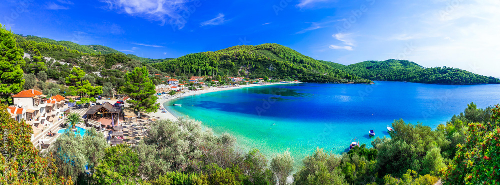 Best beaches of Skopelos - beautiful Panormos bay. Sporades islands of Greece