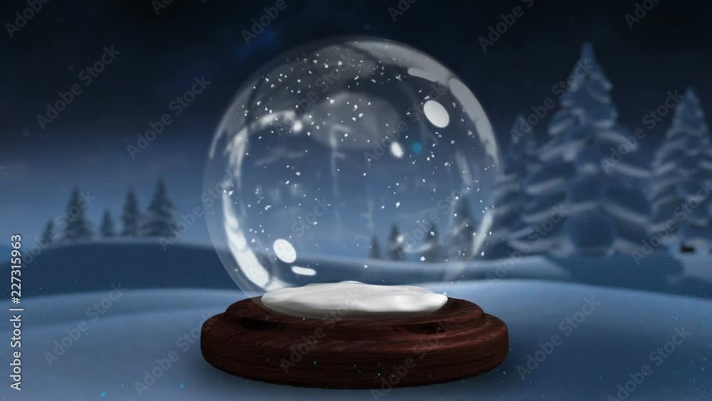 Sparkling light spirally moving around the snow globe