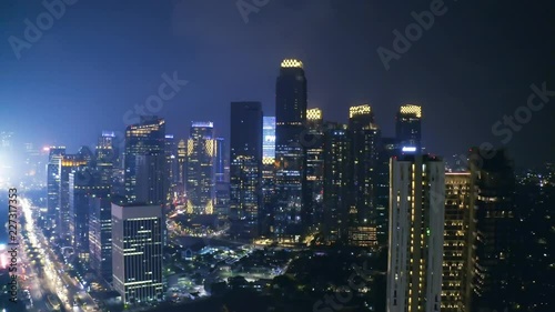Wallpaper Mural JAKARTA, Indonesia - October 10, 2018: Beautiful aerial night view of modern skyscrapers and Sudirman highway at Sudirman Central Business District. Shot in 4k resolution Torontodigital.ca