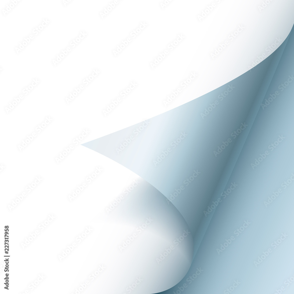 Page curl with shadow on blank sheet of paper. White paper sticker. Element for advertising and promotional message isolated on blue background. template design element, Vector illustration Page curl with shadow on blank sheet of paper. White paper sticker. Element for advertising and promotional message isolated on blue background. template design element, Vector illustration