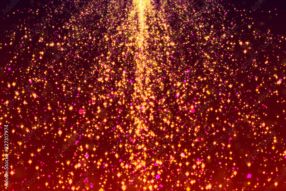 Highly detailed all over texture of an illustration of a curtain of glittering stars on a red christmas background.
