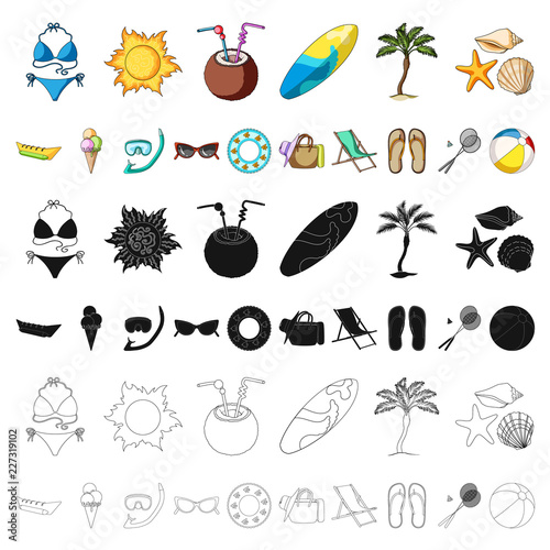Summer rest cartoon icons in set collection for design. Beach accessory vector symbol stock web illustration.