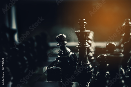 Canvas Print Use the pawn to win the knight,Business planning with a strategy in chess and su