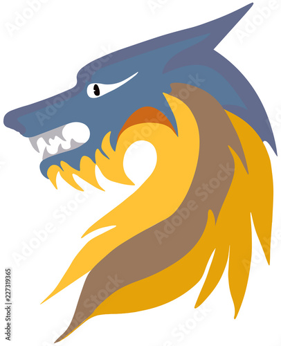 Картината върху платно Fierce snarling wolf profile and silhouette