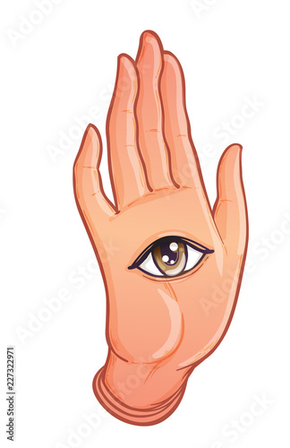 Open hand with the all-seeing eye on the palm