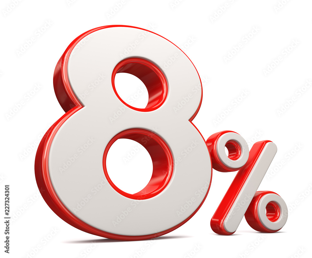 3d render illustration. Red with white eight percent on a white background. 3d render illustration. Red with white eight percent on a white background.