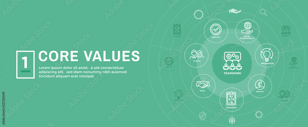 Core Values Web Header Banner image with Integrity, Mission, etc Icon ...