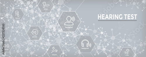 Hearing Test w Hearing Aid or loss / Sound Wave Images Set Web Header Banner