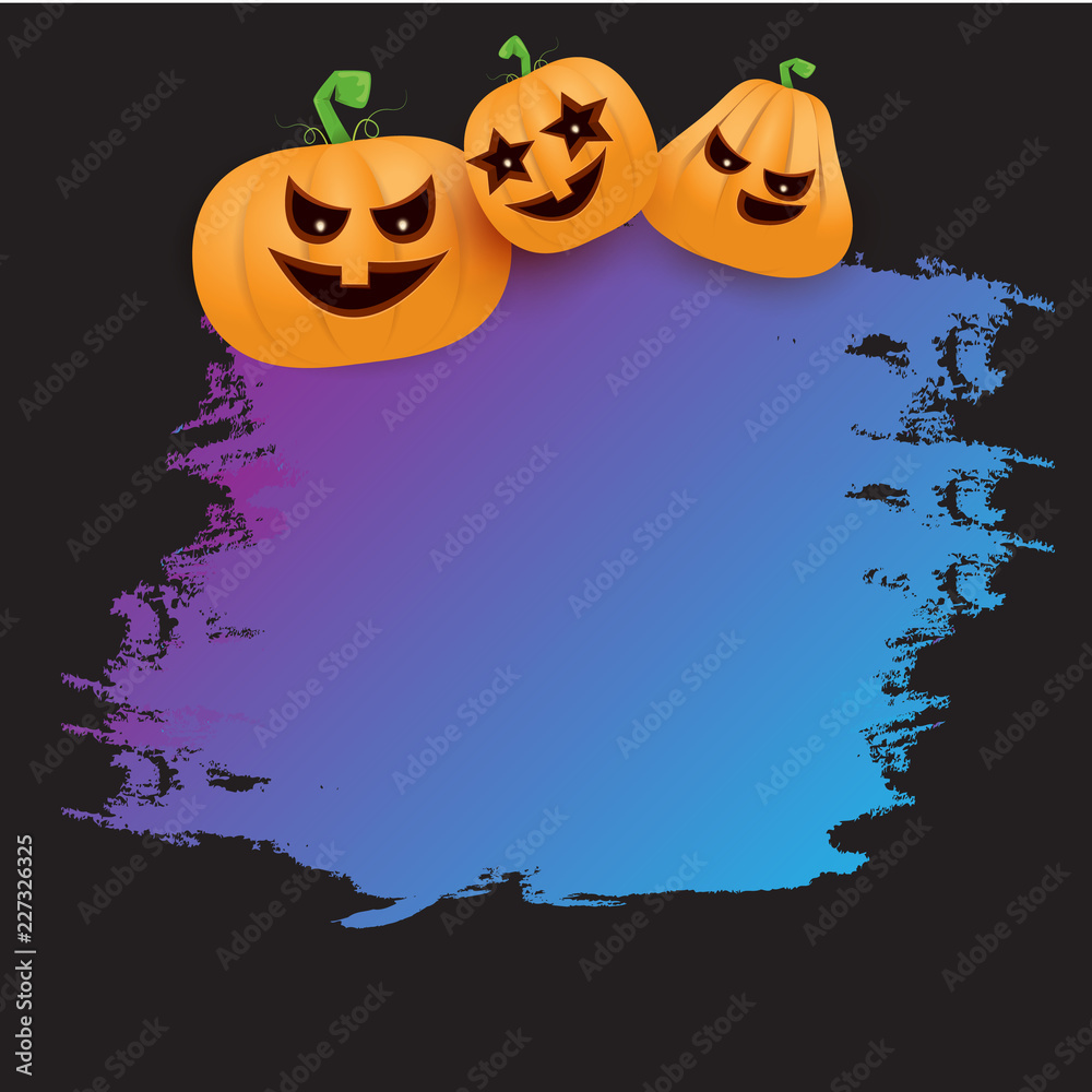 Halloween web violet grunge Banner or poster with Halloween scary pumpkins isolated on black background . Funky kids Halloween ultra violet banner with space for greeting text or sale Halloween web violet grunge Banner or poster with Halloween scary pumpkins isolated on black background . Funky kids Halloween ultra violet banner with space for greeting text or sale