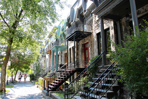 Beautiful houses in a street of Montreal, Canada photo