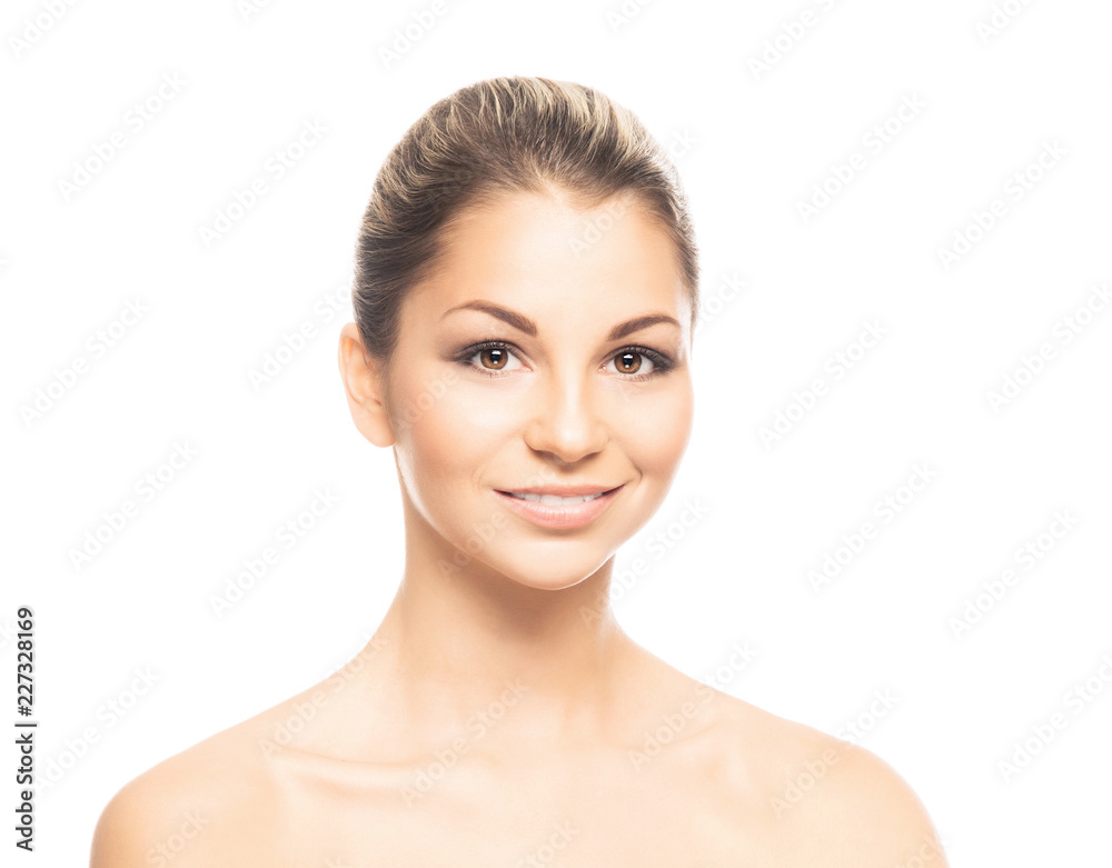 Beauty close-up portrait of beautiful, fresh and healthy girl. Human face isolated on white. Beauty close-up portrait of beautiful, fresh and healthy girl. Human face isolated on white.