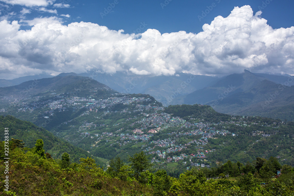 Beautiful view of Gangtok city, capital of Sikkim state, Northern India.