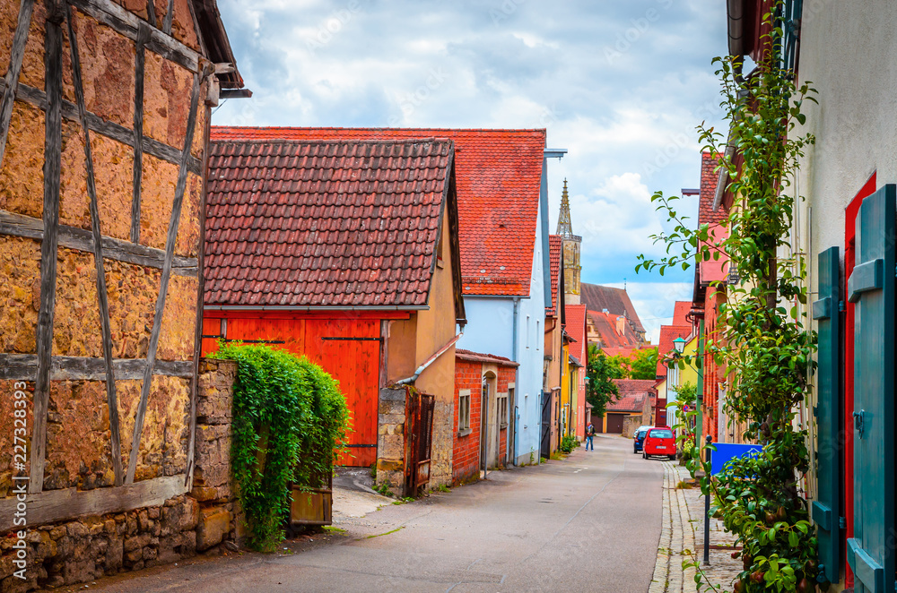 Fototapeta premium Beautiful streets in Rothenburg ob der Tauber with traditional German houses, Bavaria, Germany