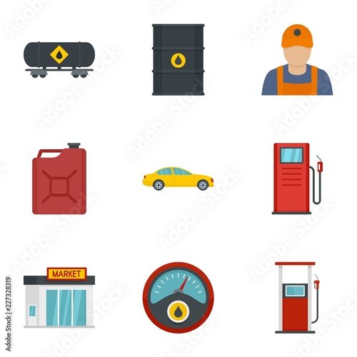 Petrol industry icon set. Flat set of 9 petrol industry vector icons for web design