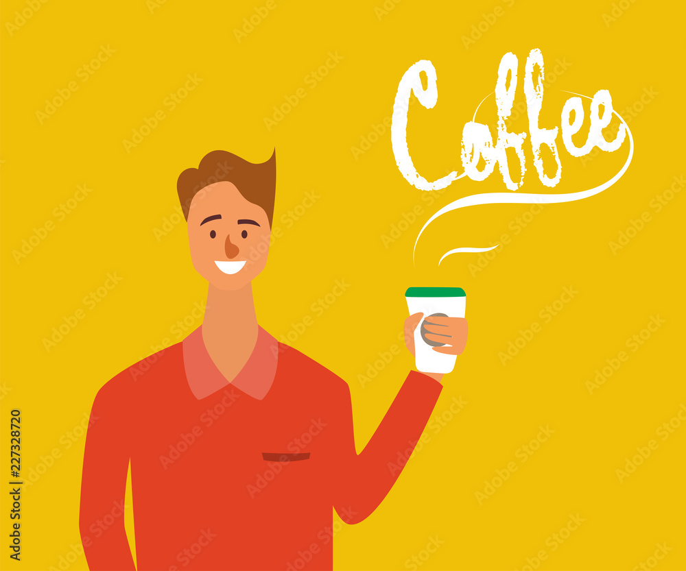 young man chracater like to drink a coffee. cartoon vector illustration flat design. young man chracater like to drink a coffee. cartoon vector illustration flat design.