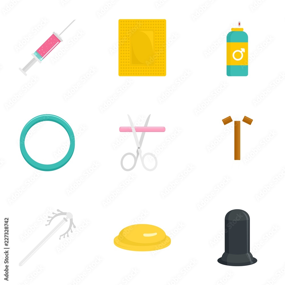 Contraception day icon set. Flat set of 9 contraception day vector icons for web design - obrazy, fototapety, plakaty 