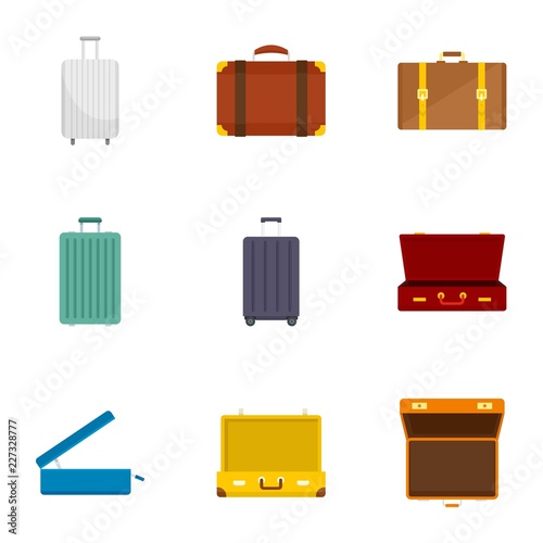 Travel suitcase icon set. Flat set of 9 travel suitcase vector icons for web design