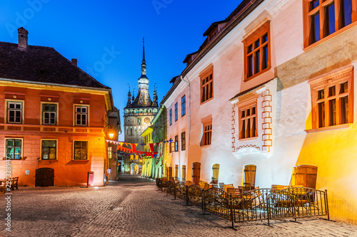 Sighisoara, Romania. Medieval town with Clock Tower in Transylvania.