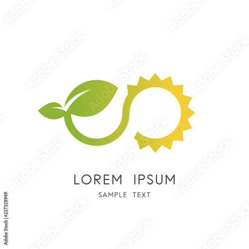 Infinity nature logo - sprout with green leaves and sun symbol. Ecology, environment and agriculture vector icon.