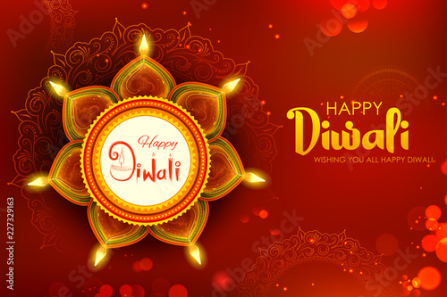Burning diya on happy Diwali Holiday background for light festival of India