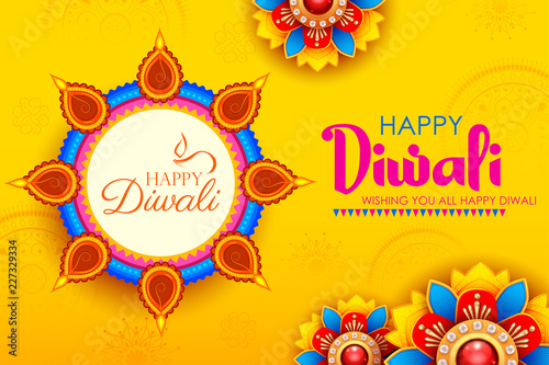 Burning diya on happy Diwali Holiday background for light festival of India