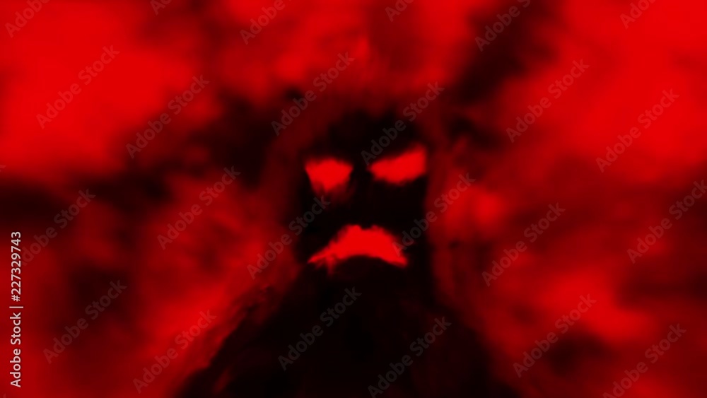 Scary black monster shadow on red background. 2D animation in horror fantasy genre. Evil demon character concept. Gloomy nightmares. Animated short video. Motion graphics for VJ loops and music clip.
