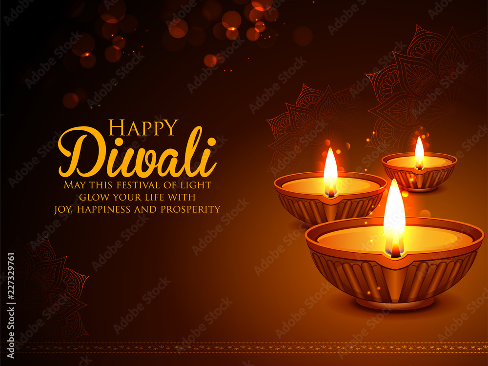 Naklejka premium Burning diya on happy Diwali Holiday background for light festival of India