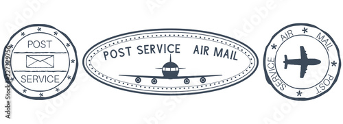 Postmarks. Post service signs with plane