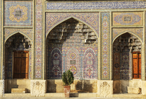 Fragment of a multi-colored Mosque Nasir al Mulk also known as Pink Mosque in Shiraz. Iran.