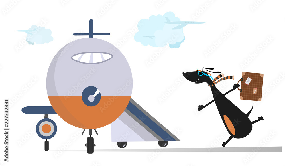 Cartoon dog in the airport illustration. Scurrying dachshund trying does not miss the flight isolated on white
Cartoon dog in the airport illustration. Scurrying dachshund trying does not miss the flight isolated on white